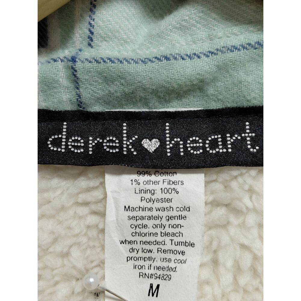 derek heart Plaid Sherpa Lined Shirt Green Knit Long Sleeve Women Size M - Picture 4 of 8
